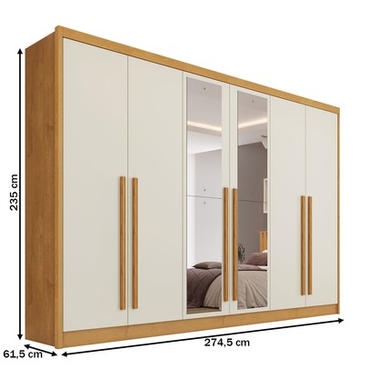 Guarda-Roupa Casal Valencia 6 Portas 6 Gavetas 100% Mdf com Espelho Peroba/Off White - Mademarques