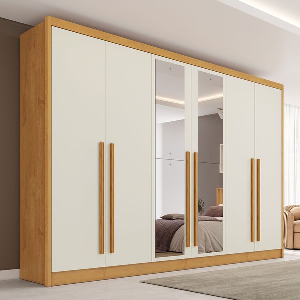 Guarda-Roupa Casal Valencia 6 Portas 6 Gavetas 100% Mdf com Espelho Peroba/Off White - Mademarques