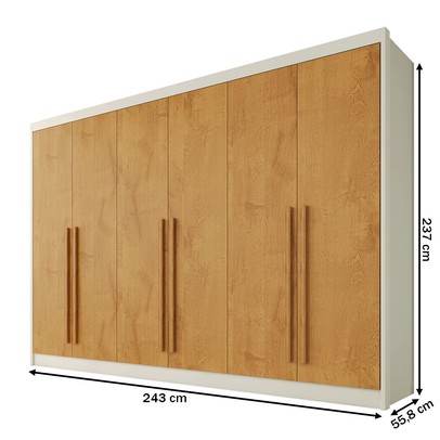 Guarda-Roupa Casal Alba Plus 6 Portas 4 Gavetas 100% Mdf Off White/Peroba - Mademarques