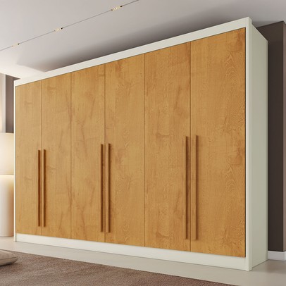 Guarda-Roupa Casal Alba Plus 6 Portas 4 Gavetas 100% Mdf Off White/Peroba - Mademarques