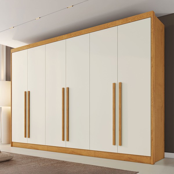 Guarda-Roupa Casal Alba Plus 6 Portas 4 Gavetas 100% Mdf Peroba/Off White - Mademarques