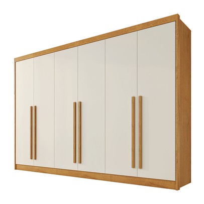 Guarda-Roupa Casal Alba Plus 6 Portas 4 Gavetas 100% Mdf Peroba/Off White - Mademarques