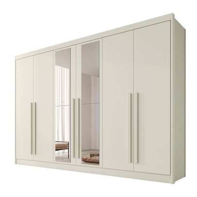 Guarda-Roupa Casal Alba Plus 6 Portas 4 Gavetas 100% Mdf com Espelho Off White - Mademarques