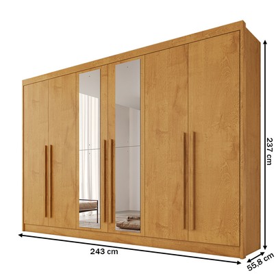 Guarda-Roupa Casal Alba Plus 6 Portas 4 Gavetas 100% Mdf com Espelho Peroba - Mademarques