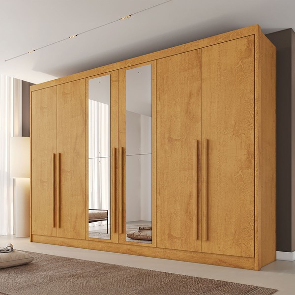 Guarda-Roupa Casal Alba Plus 6 Portas 4 Gavetas 100% Mdf com Espelho Peroba - Mademarques