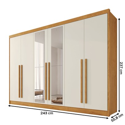 Guarda-Roupa Casal Alba Plus 6 Portas 4 Gavetas 100% Mdf com Espelho Peroba/Off White - Mademarques