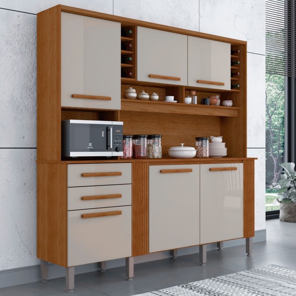 Armário de Cozinha Espanha 6 Portas 2 Gavetas Cinamomo/Off White - Pnr Móveis