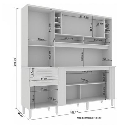Armário de Cozinha Espanha 6 Portas 2 Gavetas Cinamomo/Off White - Pnr Móveis