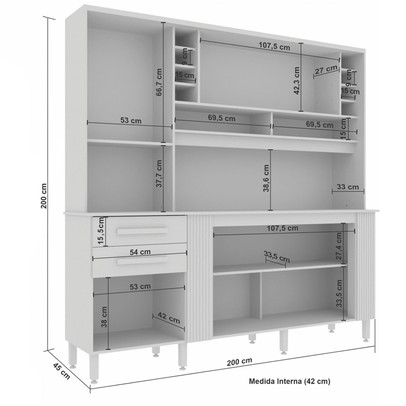 Armário de Cozinha Espanha 6 Portas 2 Gavetas Branco - Pnr Móveis