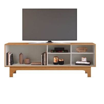 Rack Bancada para TV Até 70 Polegadas Nazaré 1 Porta Ripado Cinamomo/Off White - Pnr Móveis