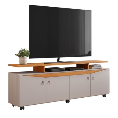 Rack Bancada para TV Até 65 Polegadas évora 4 Portas Off White/Cinamomo - Pnr Móveis