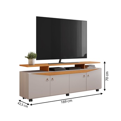 Rack Bancada para TV Até 65 Polegadas évora 4 Portas Off White/Cinamomo - Pnr Móveis