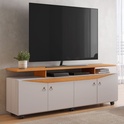 Rack Bancada para TV Até 65 Polegadas évora 4 Portas Off White/Cinamomo - Pnr Móveis