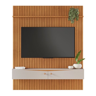 Painel Ripado para TV Até 65 Polegadas Girona 2 Portas 1 Prateleira Cinamomo/Off White - Pnr Móveis