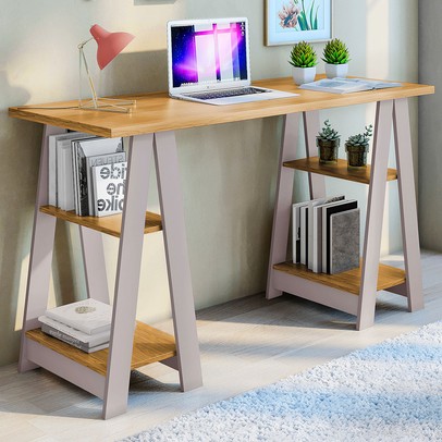 Mesa Escrivaninha Montana 4 Prateleiras Cinamomo/Off White - Pnr Móveis