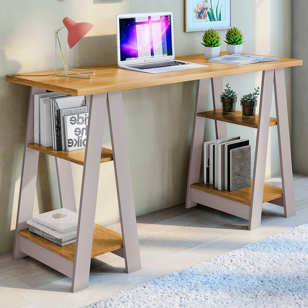 Mesa Escrivaninha Montana 4 Prateleiras Cinamomo/Off White - Pnr Móveis