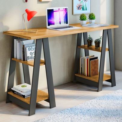 Mesa Escrivaninha Montana 4 Prateleiras Cinamomo/Grafite - Pnr Móveis