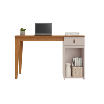 Mesa Escrivaninha Pérola 1 Porta 1 Gaveta Cinamomo/Off White - Pnr Móveis