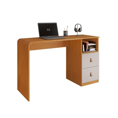 Mesa Escrivaninha Esmeralda 2 Gavetas Cinamomo/Off White - Pnr Móveis