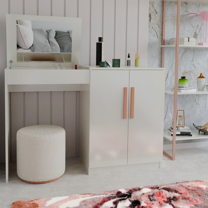 Penteadeira Celeste 2 Portas com Espelho e Porta Jóias Branco - Panorama Móveis