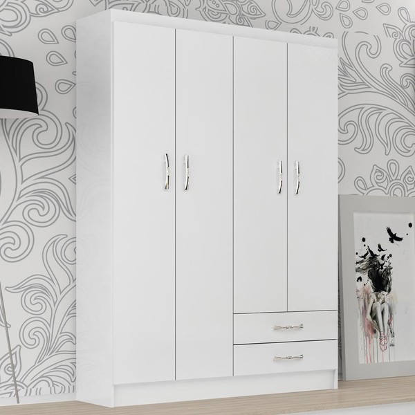Guarda-Roupa Solteiro Tunísia 4 Portas 2 Gavetas Branco - Pnr Móveis