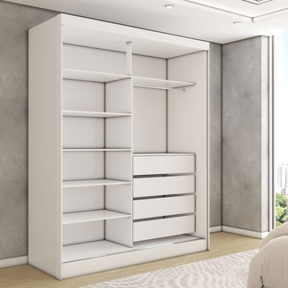 Guarda-Roupa Solteiro Vulcan 2 Portas 4 Gavetas com Espelho 100% Mdf Branco - Panorama Móveis