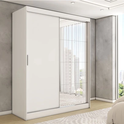 Guarda-Roupa Solteiro Vulcan 2 Portas 4 Gavetas com Espelho 100% Mdf Branco - Panorama Móveis