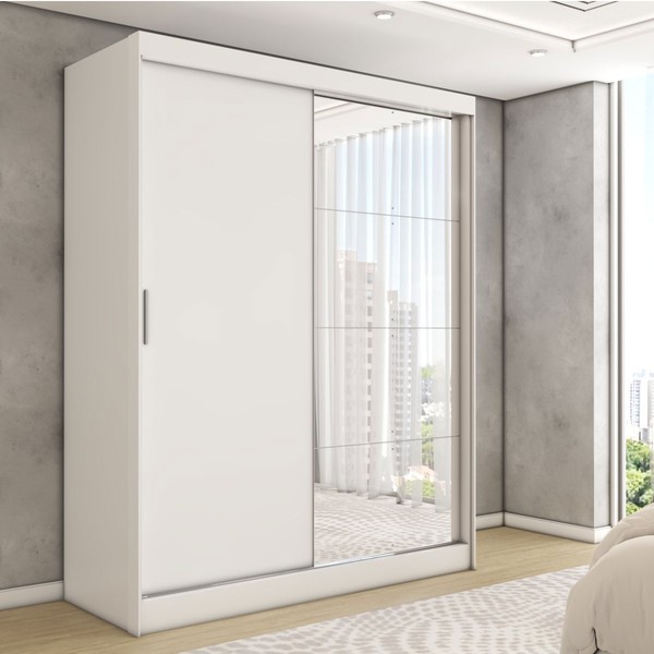 Guarda-Roupa Solteiro Vulcan 2 Portas 4 Gavetas com Espelho 100% Mdf Branco - Panorama Móveis