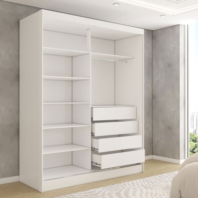 Guarda-Roupa Solteiro Vulcan 2 Portas 4 Gavetas com Espelho 100% Mdf Branco - Panorama Móveis
