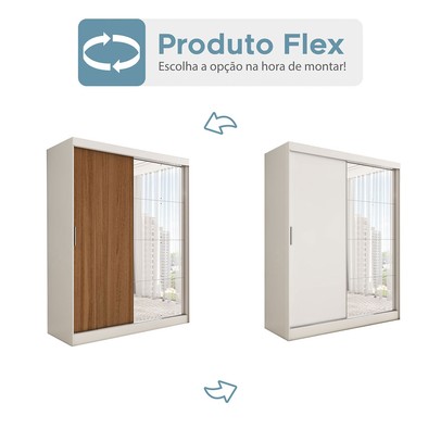 Guarda-Roupa Solteiro Vulcan 2 Portas 4 Gavetas com Espelho 100% Mdf Branco/Amêndola - Panorama Móveis