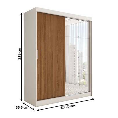 Guarda-Roupa Solteiro Vulcan 2 Portas 4 Gavetas com Espelho 100% Mdf Branco/Amêndola - Panorama Móveis