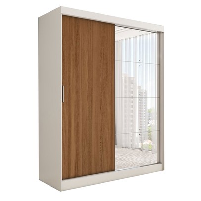 Guarda-Roupa Solteiro Vulcan 2 Portas 4 Gavetas com Espelho 100% Mdf Branco/Amêndola - Panorama Móveis