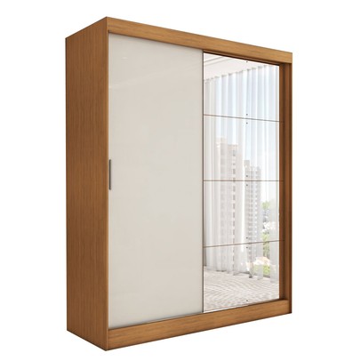Guarda-Roupa Solteiro Vulcan 2 Portas 4 Gavetas com Espelho 100% Mdf Cinamomo/Off White - Panorama Móveis