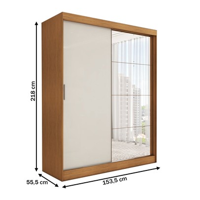 Guarda-Roupa Solteiro Vulcan 2 Portas 4 Gavetas com Espelho 100% Mdf Cinamomo/Off White - Panorama Móveis