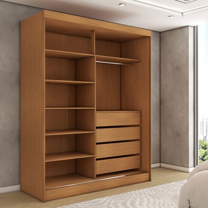 Guarda-Roupa Solteiro Vulcan 2 Portas 4 Gavetas com Espelho 100% Mdf Cinamomo/Off White - Panorama Móveis
