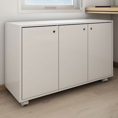 Armário para Escritório Coral 3 Portas 1 Prateleira Branco - Panorama Móveis