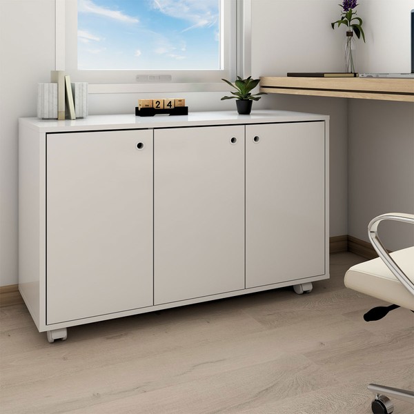 Armário para Escritório Coral 3 Portas 1 Prateleira Branco - Panorama Móveis