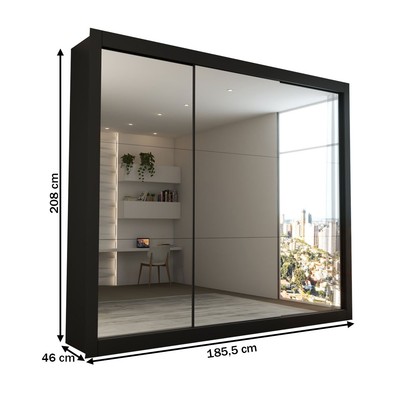 Guarda-Roupa Casal Luiza 3 Portas de Correr 4 Gavetas Espelhado Preto - Panorama Móveis