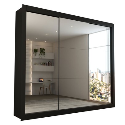 Guarda-Roupa Casal Luiza 3 Portas de Correr 4 Gavetas Espelhado Preto - Panorama Móveis