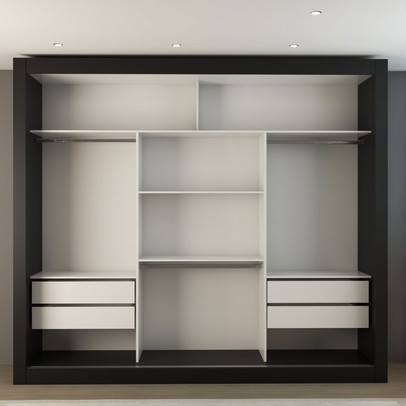 Guarda-Roupa Casal Luiza 3 Portas de Correr 4 Gavetas Espelhado Preto - Panorama Móveis