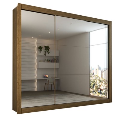 Guarda-Roupa Casal Luiza 3 Portas de Correr 4 Gavetas Espelhado Cinamomo - Panorama Móveis