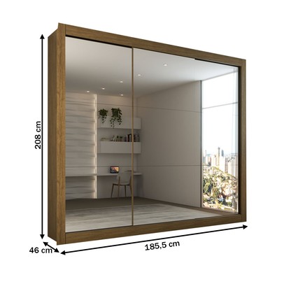 Guarda-Roupa Casal Luiza 3 Portas de Correr 4 Gavetas Espelhado Cinamomo - Panorama Móveis