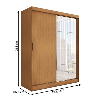 Guarda-Roupa Solteiro Vulcan 2 Portas 4 Gavetas com Espelho 100% Mdf Cinamomo - Panorama Móveis