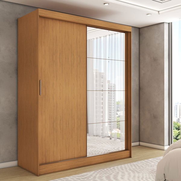 Guarda-Roupa Solteiro Vulcan 2 Portas 4 Gavetas com Espelho 100% Mdf Cinamomo - Panorama Móveis