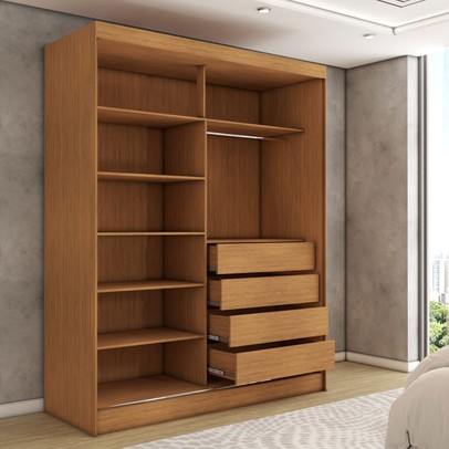 Guarda-Roupa Solteiro Vulcan 2 Portas 4 Gavetas com Espelho 100% Mdf Cinamomo - Panorama Móveis
