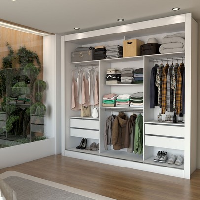 Guarda-Roupa Casal Louise 3 Portas de Correr 4 Gavetas Espelhado Branco - Panorama Móveis