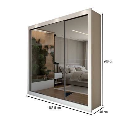 Guarda-Roupa Casal Louise 3 Portas de Correr 4 Gavetas Espelhado Branco - Panorama Móveis