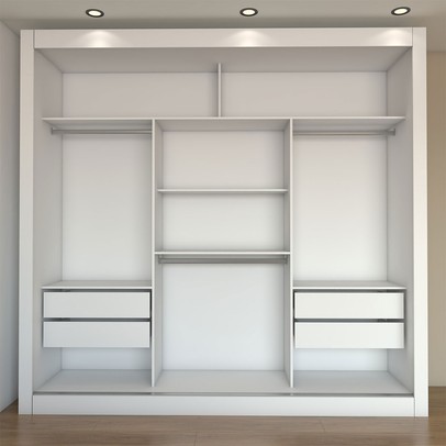 Guarda-Roupa Casal Louise 3 Portas de Correr 4 Gavetas Espelhado Branco - Panorama Móveis