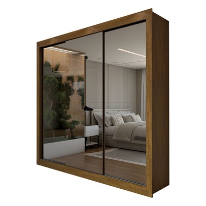 Guarda-Roupa Casal Louise 3 Portas de Correr 4 Gavetas Espelhado Cinamomo - Panorama Móveis