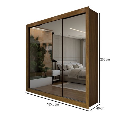 Guarda-Roupa Casal Louise 3 Portas de Correr 4 Gavetas Espelhado Cinamomo - Panorama Móveis